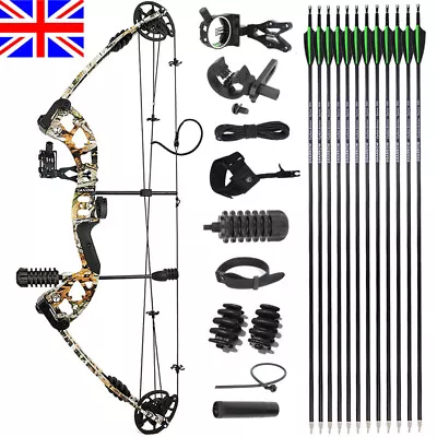 Archery Compound Bow Set 30-55lbs Carbon Arows Fishing Hunting Target Shooting • £159.99