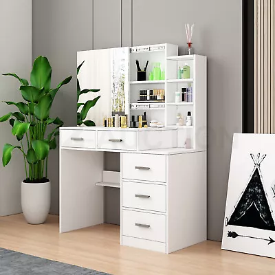 $209.95 • Buy Dressing Table Vanity Mirror Dresser Makeup Desk With 5 Drawers Storage Shelves