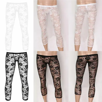 Men's Floral Lace See Through Home Lounge Legging Pants Footless Tight Trousers • $10.35