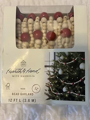 Hearth And Hand With Magnolia Wood Beaded Bead Garland 12' Natural Beige Red • $19.99