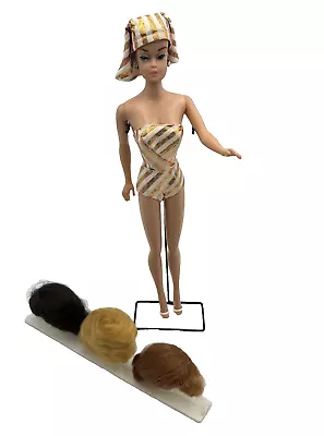 Barbie New Fashion Queen Vintage 1963 W/ Swimsuit Scarf 3 Wigs Stand Japan • $68