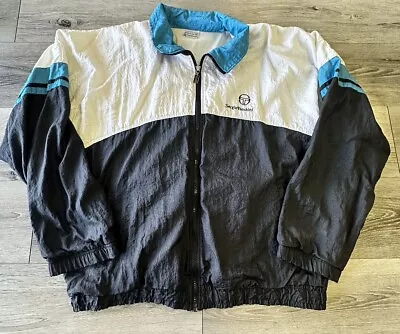 Vintage Sergio Tacchini Jacket Size 42 Italy White Color Block Windbreaker 90s • $40