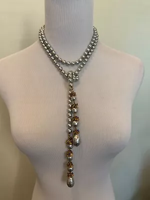 Sign Miriam Haskell Huge Silver Pearls Baroque Blue Stones Necklace Jewelry • $51