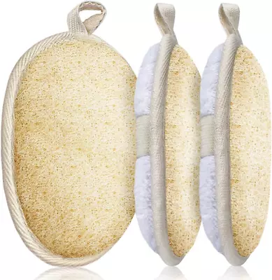 3 Packs Exfoliating Loofah Sponge PadsLarge 5”x 7”-100% Natural Luffa And T • $15.30