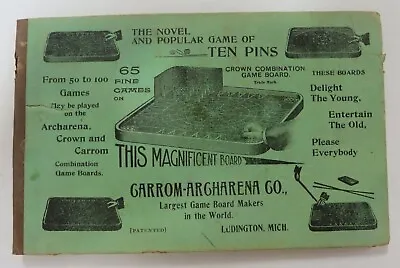 Vtg 1899 Crown Combination Game Board Carrom Archarena Instructions Rules Card • $49.99