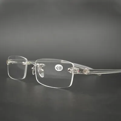 Ultralight TR90 Transparent Clear Rimless Reading Glasses +50 To +400 Magnifier • $6.99