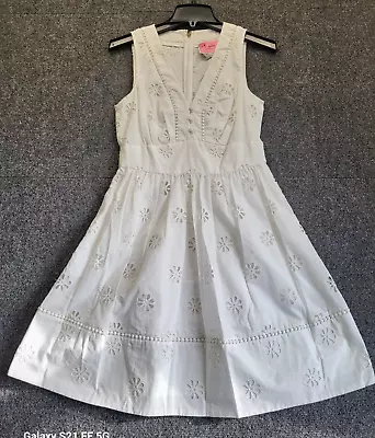 Kate Spade Women's Eyelet Mini Dress White Size 4 Sleeveless V Neck Zip Up • $49.99