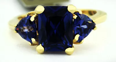 LAB AAA TANZANITE 5.19 Cts THREE-STONES RING 10K GOLD - New With Tag • $289.73