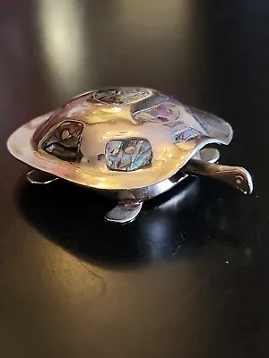 Vintage Mexico Alpaca Silver Turtle Box Hinged With Abalone Shell Inlaid 2.5 ×2  • $30