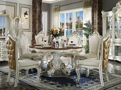 7pcs Pearl White Dining Room Round Table Chairs Set - Traditional Furniture ICB1 • $4785.78