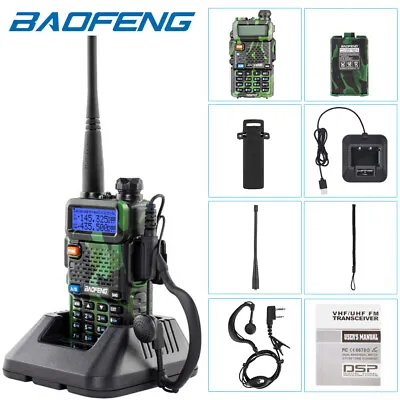 Baofeng UV-5R Green Walkie Talkie UHF/VHF Dual Band Two-Way Radio + Earpiece • £21.88