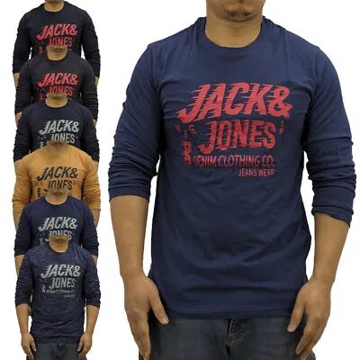 Jack & Jones Mens T Shirts Crew Neck Casual Top Long Sleeve Cotton Tee New M-2XL • £8.99