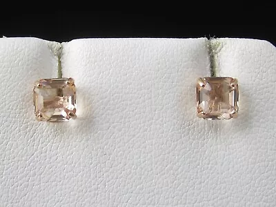 Morganite Earrings Stud Peach Pink Square 14K Rose Gold Estate Pierced Jewelry • $295