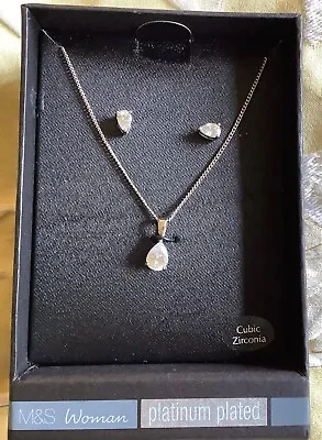 M&S Platinum Plated Collection Necklace & Earring Set In Box Brand New • £7.49