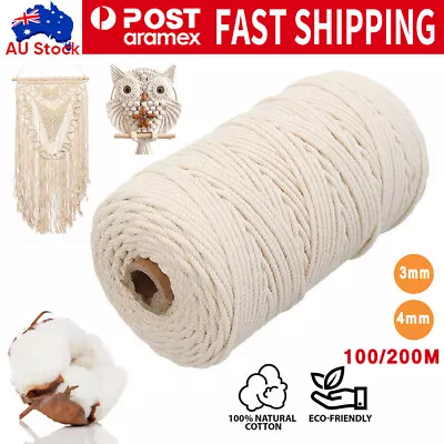 3mm/4mm Macrame Cord Rope Natural Cotton Twiste Cord String Artisa Hand Craft • $10.56