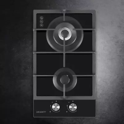 Devanti Gas Cooktop 30cm Gas Stove Cooker 2 Burner Cook Top Konbs NG LPG Black • $143.95