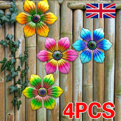 4PCS Home Fence Ornament Metal Flower Garden Decor Wall Art Hanging Sculpture UK • £3.25