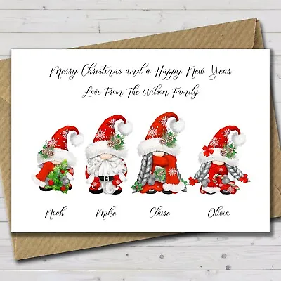 £2.99 • Buy Christmas Card Personalised Gnome Family Christmas Card -Gonk Xmas Gnome Card 🎄