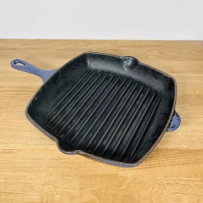 Le Creuset Cast Iron Blue Square Skillet Frying Pan Griddle 26cm Cooking Kitchen • £22.50