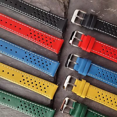 £17.95 • Buy Perforated Leather Rally / Racing Watch Strap Band - Omega Style - 18/20/22/24mm