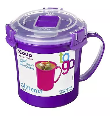 2 X Sistema Klip It Microwave Soup Mug With Lid Handle Porridge Bowl 656ml • £9.89