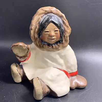 C Alan Johnson DINAH Waving Inuit Girl Waving Sitting Figurine Alaska 1982 • $27.59