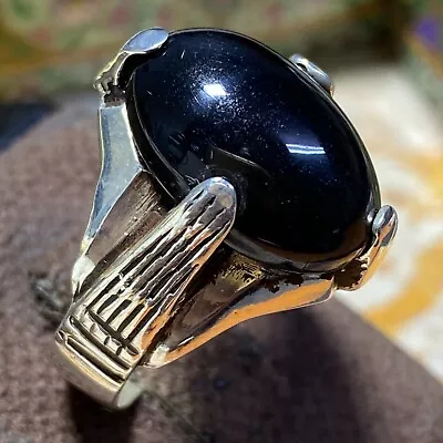 Vintage 925 Sterling Silver Men's Ring With Black Onyx Gemstone Natural Jewelry • $50