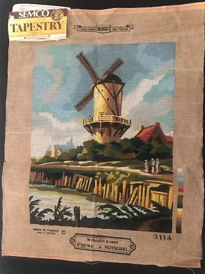 Windmill J Ruysoael Needlepoint Tapestry Canvas Vintage Le Moulin A Vent Margot • $19.30