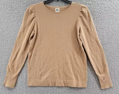 Anne Klein Puff-Shoulder Cashmere Blend Sweater Women's M Vicuna Long Sleeve • $40.74