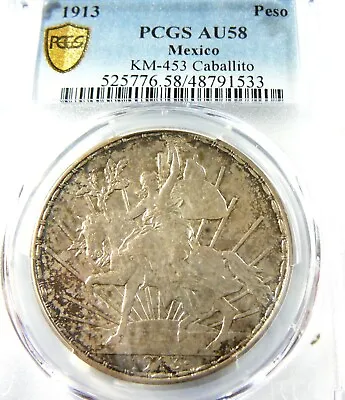 Mexico 1913 Mo Silver Peso Caballito  PCGS AU 58 • $500