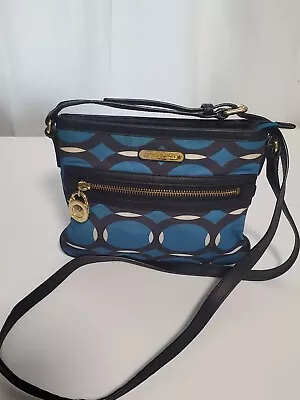 Michael Kors Jet Set Deco Crossbody Cloth Blue White Blue Travel Purse Bag • $19