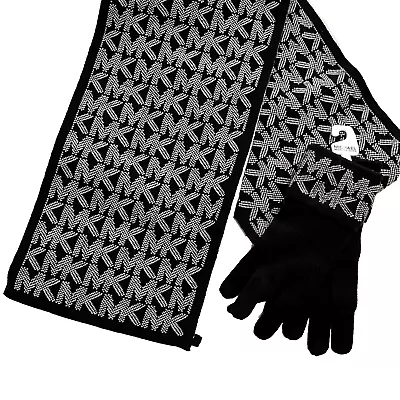 Michael Kors Women's Knit Scarf & Gloves - 2 Piece Set- Black Logo Print • $58.85