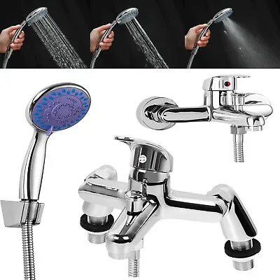 Luxury Bathroom Chrome Sink Bath Filler Tap Shower Mixer Taps With Hand Held Set • £15.99