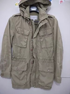 J Crew Jacket Womens S Green Boyfriend Fatigue Military Parka Hoodie Zip 19985 • $30