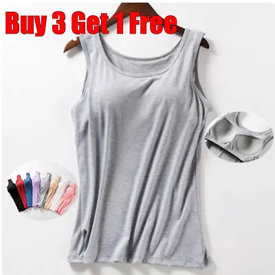 Women's Camisole With Built In Shelf Bra Adjustable Strap Vest Padded Tank Tops • £7.41