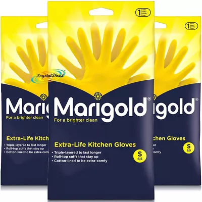 3x Marigold Extra Life Cotton Lined Kitchen Gloves SMALL Size 1 Pair • £9.10