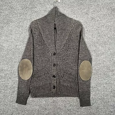 J.Crew Sweater Mens Medium Gray Cardigan Shawl Collar Alpaca Wool Elbow Patch • $28.99