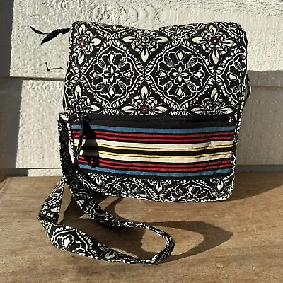 Vera Bradley Barcelona Messenger Bag Crossbody Magnetic Flip Black White Retired • $12