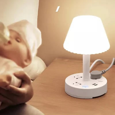 USB Bedside Table & Desk Lamp With 3 USB Charging Ports And 2 Outlets Power Stri • $20.89