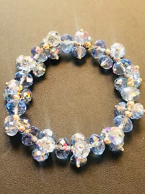 Gorgeous Estate Baby Blue Crystal Beaded Vintage Stretch Bracelet • $12.60