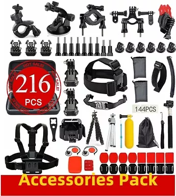 GoPro 8 7 6 5 4+ 216pcs Accessories Pack Case Chest Head Monopod Float Mount NEW • $32.95