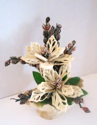 Vintage Shell Art Sculpture Flower Arrangement Seashell Vase. Handmade. 8  Tall. • $18.99