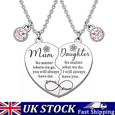 2 Pcs Mother Daughter Heart Matching Necklace Gifts For Mum Mothers Birthday UK • £6.49