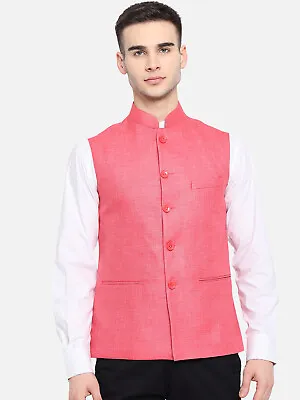 Men's Solid Nehru Jacket Indian Traditional Ethnic Modi Jacket Waistcoat • $55.99