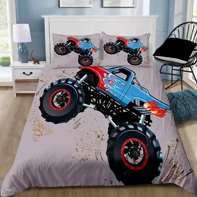 Monster Truck Print Quilt Duvet Doona Cover Set Single Double Queen King Size • $15.66