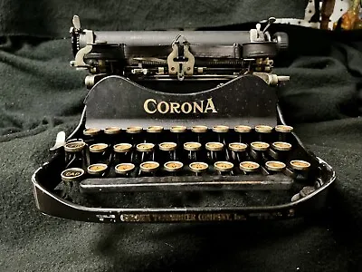 VINTAGE 1915 CORONA No. 3 PORTABLE TYPEWRITER W/CASE + ORIGINAL KEY! • $365