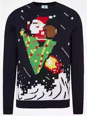 Navy Santa Gamer Graphic Christmas Jumper By George Size Large New • £16.99