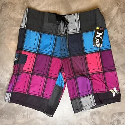 Hurley PH60 PR Road Board Shorts Men’s Size 32 Swim Trunks Multicolor Check NWT • $24.99