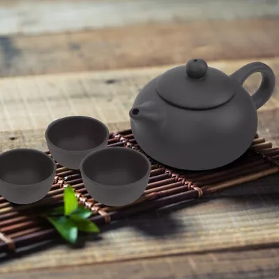 Vintage Chinese Tea Set Clay Cup Set Tea Kettle & 4 Cups Asian Tea Set • $14.49