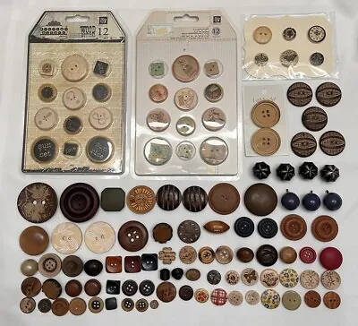 Vintage To Now Lot Of 115 WOOD Buttons - Painted Realistic Printed Etc. (A) • $15.95